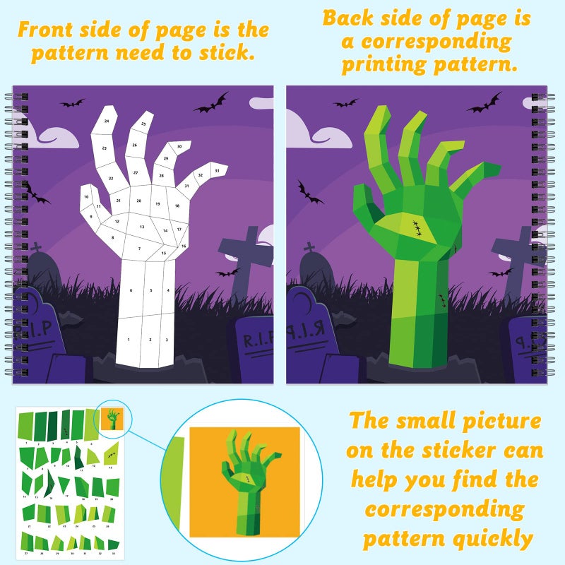 TBEEJ 2PCS Halloween Crafts for Kids Ages 4-8 Sticker Paint Books Includes Pumpkin Mummy Witch Monster and More Designs Gift Party Create 20 Pictures(Sticker Sheets are Separate) - Image 4